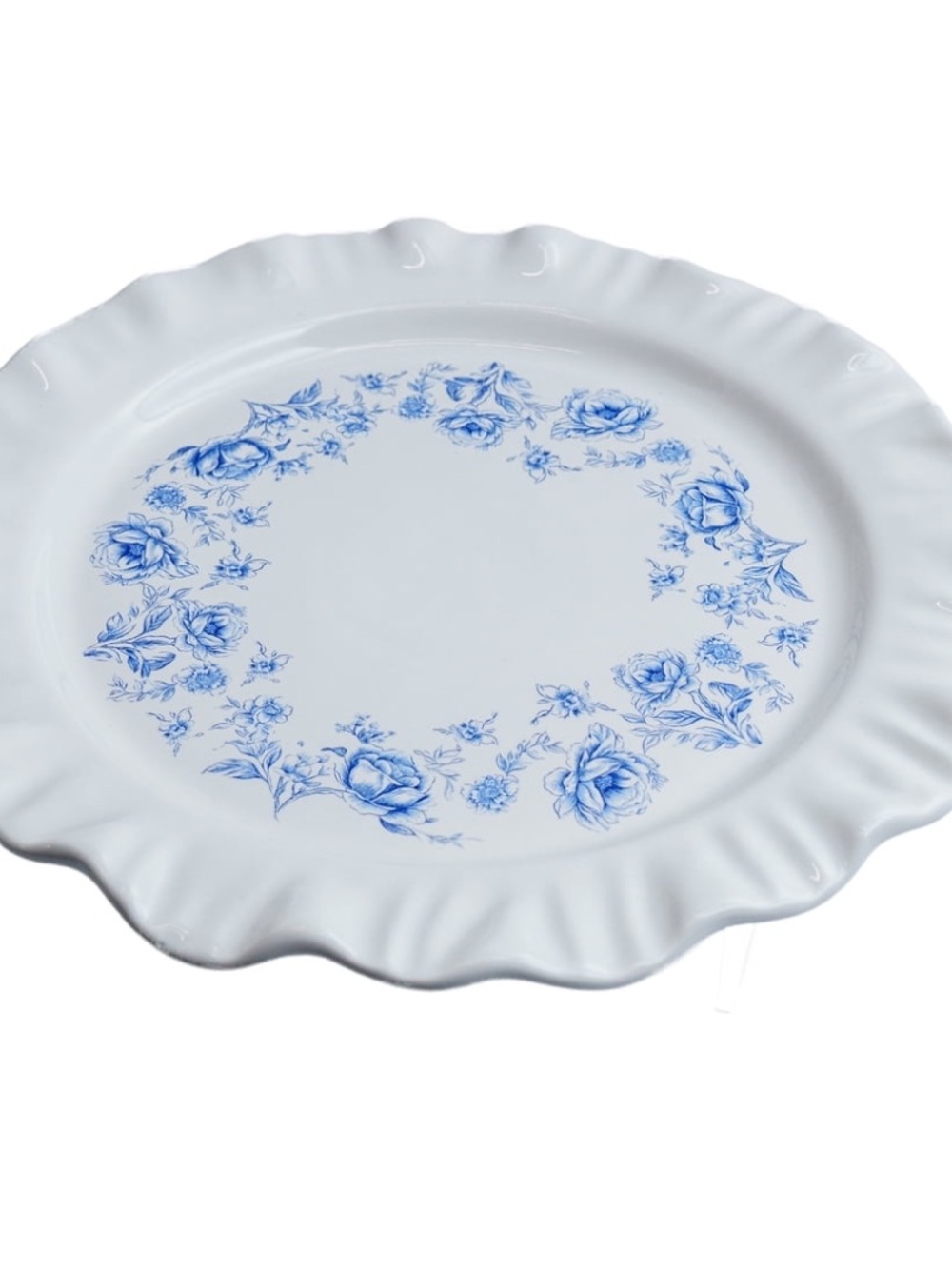 Floral Ruffled-Edged Stoneware Plates, Blue & White, 8.5 , 4 Count, Texas House